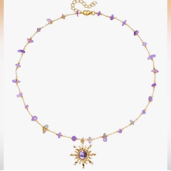 Disney inspired Princess Rapunzel Gold and Purple Sunburst Necklace - Picture 2 of 7